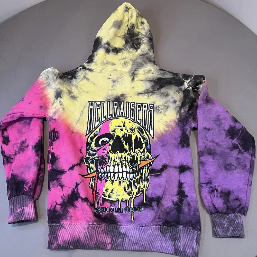 Hellraisers Assholes*s* Live Forever Hoodie Pullover Sweatshirt Tie Dye - Small